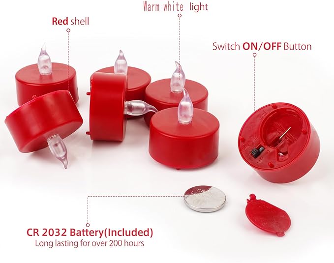 LED Tea Lights Candles- 100PACK Red Flameless Candles Realistic and Bright Flickering Long Lasting 200Hours for Holiday Celebration,Party, Home Decoration,Battery Operated