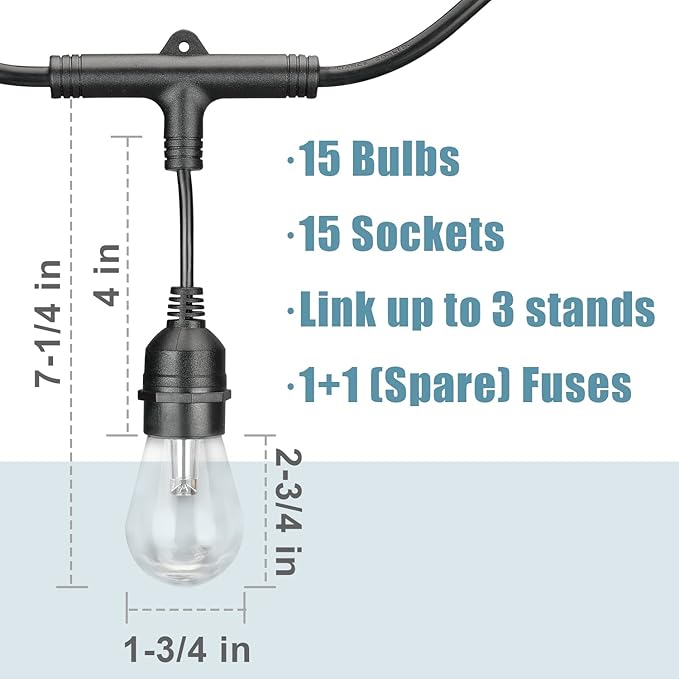 iMagic Outdoor String Lights, 49 Ft Smart RGB Patio Lights, 15 LED Bulbs Multi Color String Lights, for Alexa/Google Assistant, App Control, 2.4 GHz Only, IP65 Waterproof, Meet to U.S. Standards