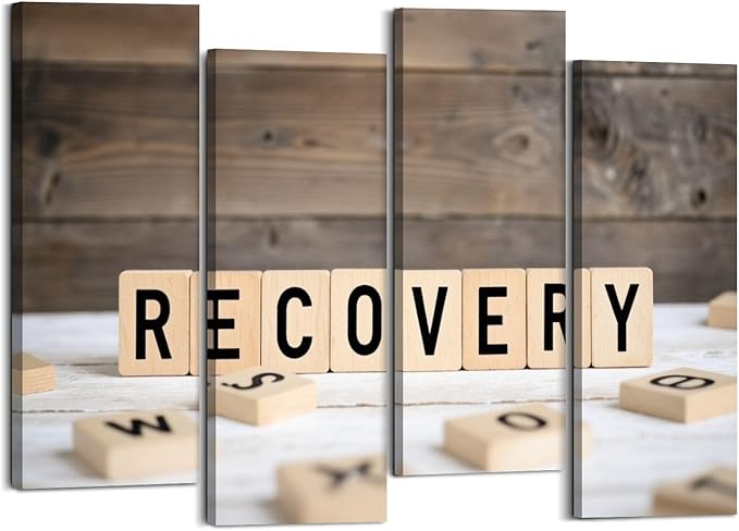 Canvas Wall Art Prints Pictures Recovery from wooden letters Framed Posters Modern Wall Painting Artwork Gift Home Decor for Living Room Ready to Hang 4 Panel