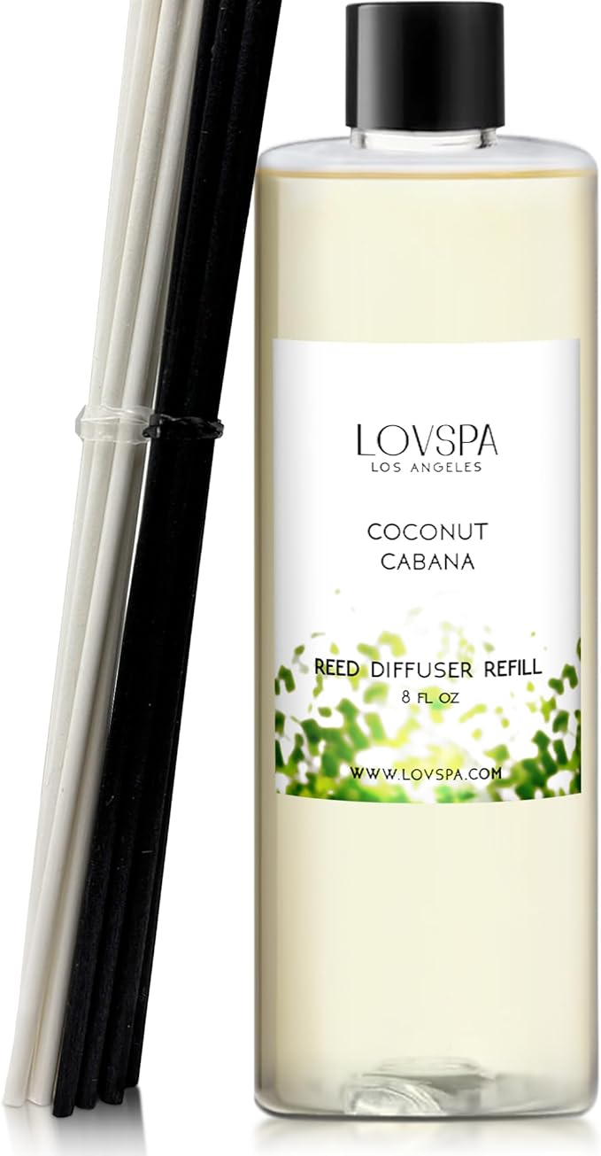 LOVSPA Coconut Cabana Diffuser Oil - Essential Oils for Diffuser Refill & Air Freshener Room Spray - Long-Lasting & Natural Home Fragrance, Scented Oil for Diffusers, USA Made, 8 oz