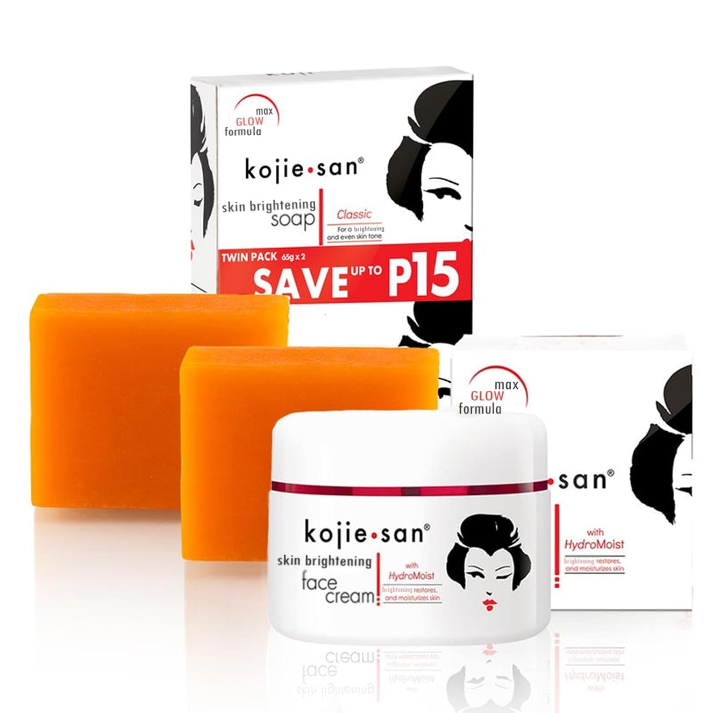 Kojie San Skin and Body Soap 2 Piece Set â Original Kojic Acid, Dark Spot Remover Soap Bar with Coconut & Tea Tree Oil â 65g x 2 Bars & 30g Face Cream