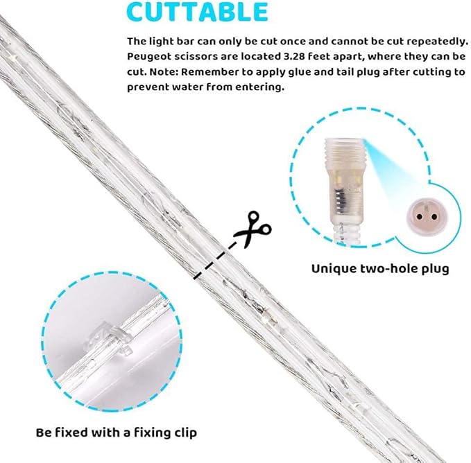 SURNIE LED Rope Lights Outdoor Warm White, Waterproof 25FT Cuttable 3000K Soft Lighting Indoor 110V Flexible Clear Tube for Bedroom Outside Garden Deck Patio Camping Decor, Not Flat Strip