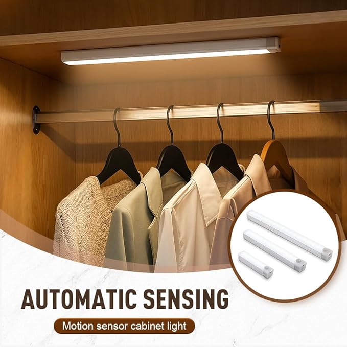 Punch-Free Smart Sensor Magnetic Rechargeable LED Lights, 2026 Upgraded Lntelligent Motion Sensor Light Strip, 3 Colors-Dimmable, Under Cabinet Lighting Wireless (2, White Light, 10cm/3.9in)