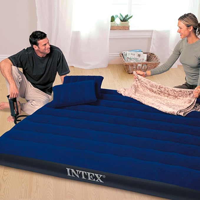 Intex Classic Downy Airbed Set with 2 Pillows and Double Quick Hand Pump, Queen