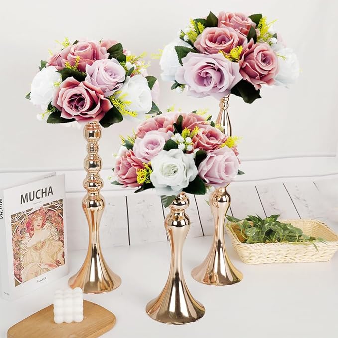 10Pcs Artificial Flower Balls for Centerpieces, Large Round Rose Balls for Parties Valentine's Day Wedding Centerpieces and Home Office Decor (Dusty Pink & White)
