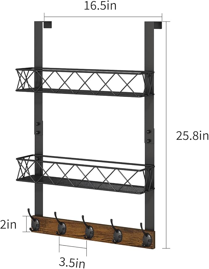YINMIT Over The Door Hooks Organizer, Over Door Storage with 5 Hooks and 2 Mesh Baskets, Door Hanger Hook, Over The Door Towel Rack, Over Door Hanger for Bathroom, Bedroom, Kitchen