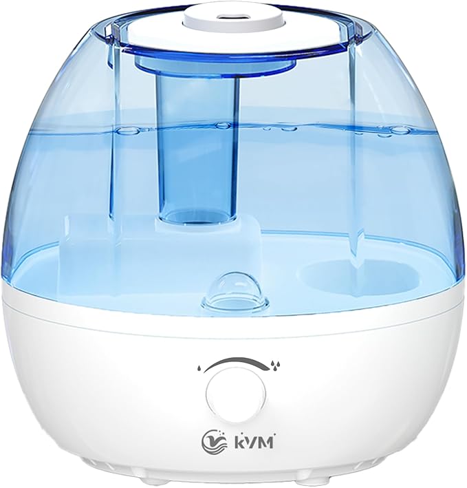 KVM Ultrasonic Cool Mist Humidifier, Quiet Air Humidifiers for Bedroom, Nursery, Office, & Indoor Plants, 360 Rotation Nozzle & 2L Water Tank & Night Light