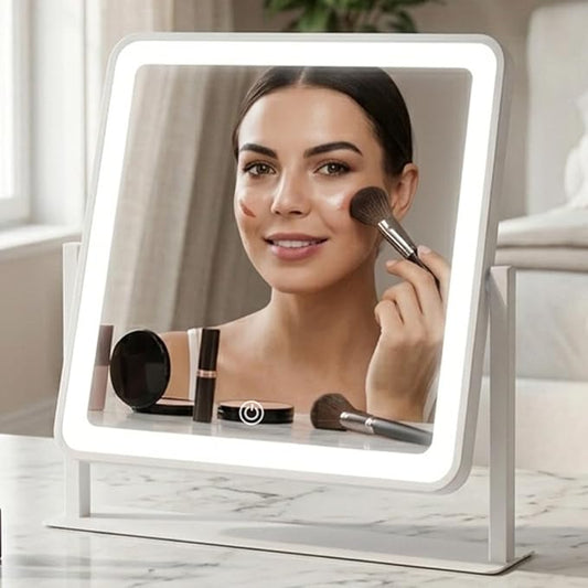 Vanity Mirror with Lights, 12"×14" Makeup Mirror with Lights, LED Makeup Mirror, Smart Touch with 3 Color Lighting Modes, Brightness Adjustable, for Bedroom Tabletop - White