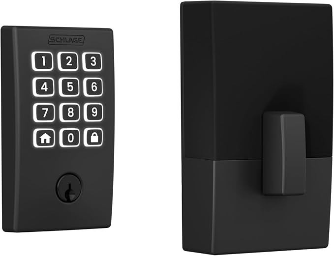 Schlage Arrive WiFi Deadbolt Smart Lock, Keyless Entry Door Lock with Century Trim, Matte Black, Compatible with Alexa and Google, BE459WB CEN 622