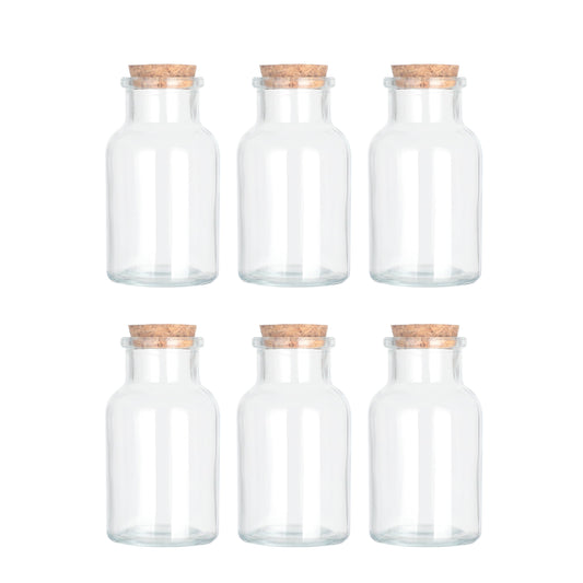 Magic Season Decorative Glass Bottles with Cork Stoppers (5 fl oz. Wide Mouth Round Bottles/Set of 6)