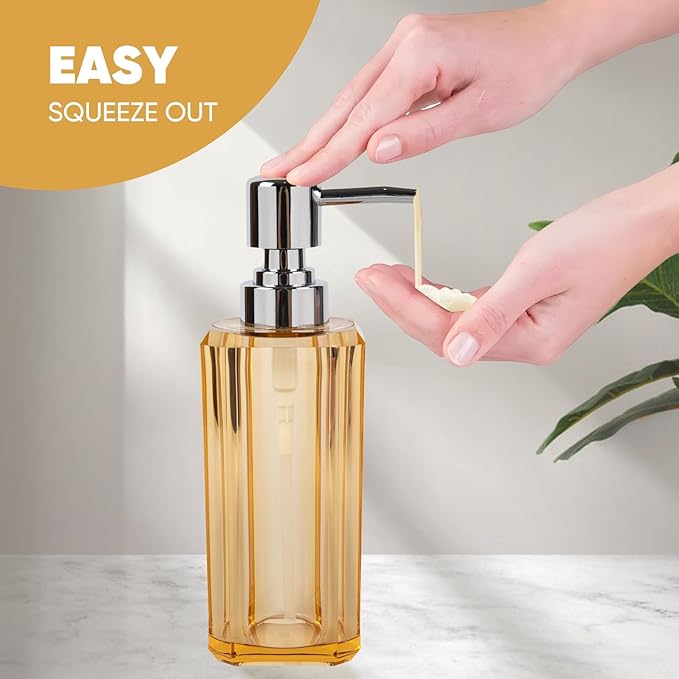 4-Piece Elegant Champagne Gold Bathroom Accessories Set — Soap Dispenser, Soap Dish, Mouthwash Cup & Toothbrush Holder, Glossy Acrylic with Champagne Accent, Vanity Countertop Organizer