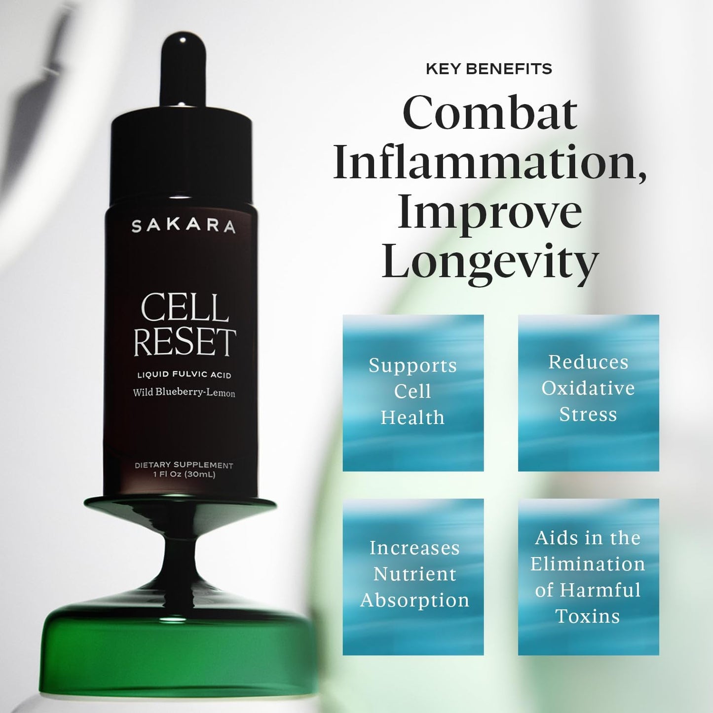 SAKARA Cell Reset – Liquid Fulvic Acid Complex with Wild Blueberry & Lemon | Mineral-Rich Antioxidant Drops for Cellular Detox, Energy & Immune Support | Premium Bioavailable Formula, 1 fl oz (30 mL)