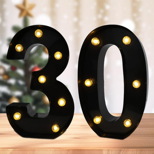 Led Light Up Numbers, 30th Birthday Decorations, Marquee Numbers Lights, Battery Powered Light Up Sign for 30 Decor Party (Black)