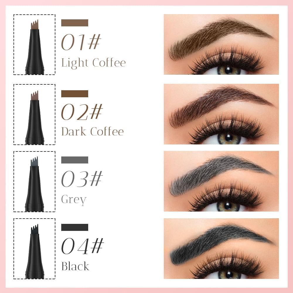 Microblading Eyebrow Pen, 2025 New 3D Waterproof Eyebrow Pencil, Premium Eye Brow Pen with 4 Tip, Long-Lasting Natural Magic Eyebrow Makeup Fine Stroke Contouring Pencil Stay on All Day (Dark Brown)