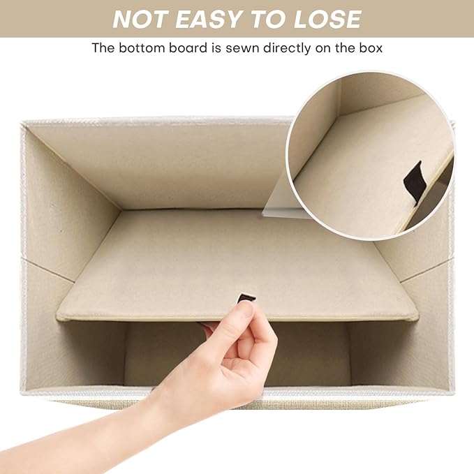 Large 42 Quarts Fabric Storage Bins with Lids [2-Pack] Linen Collapsible Foldable Baskets, Closet Organizer Containers boxes with Handles for Home Office (16.7 x 12 x 12, Beige & White)
