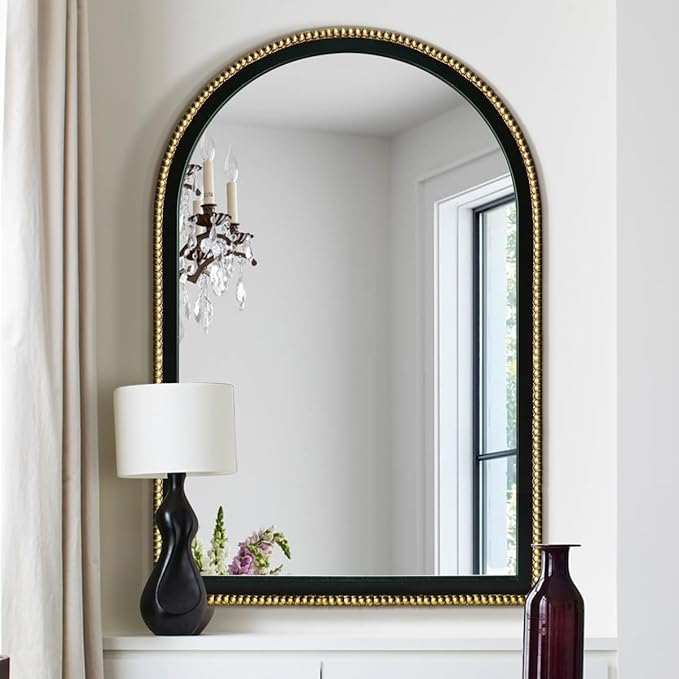WAMIRRO Ornate Gold Mirror,Arched Black Morden Luxury Living Room Decorative Farmhouse Bathroom Mirorrs for Entryway Firplace Mantel Hallway 36"X24"