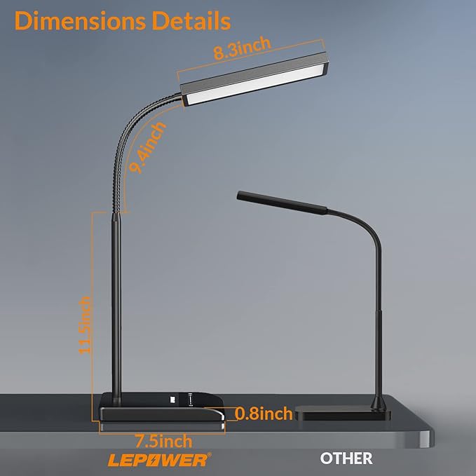 LEPOWER Desk Lamp, 800LM LED for Home Office, 12W Reading for Desk, Eye-Caring Light, Touch Table Gooseneck Lamp, 50 Lighting Modes, Bright for Bedroom, Study (Black)