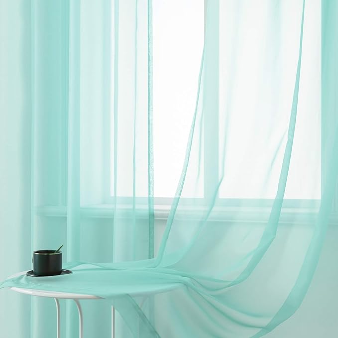 DUALIFE Aqua Window Sheer Curtains 108 Inches Extra Long 2 Panels Grommet Voile Drapes Gauze Semi Sheer Curtains for Living Room Kids Bedroom 52 x 108 Inch Length