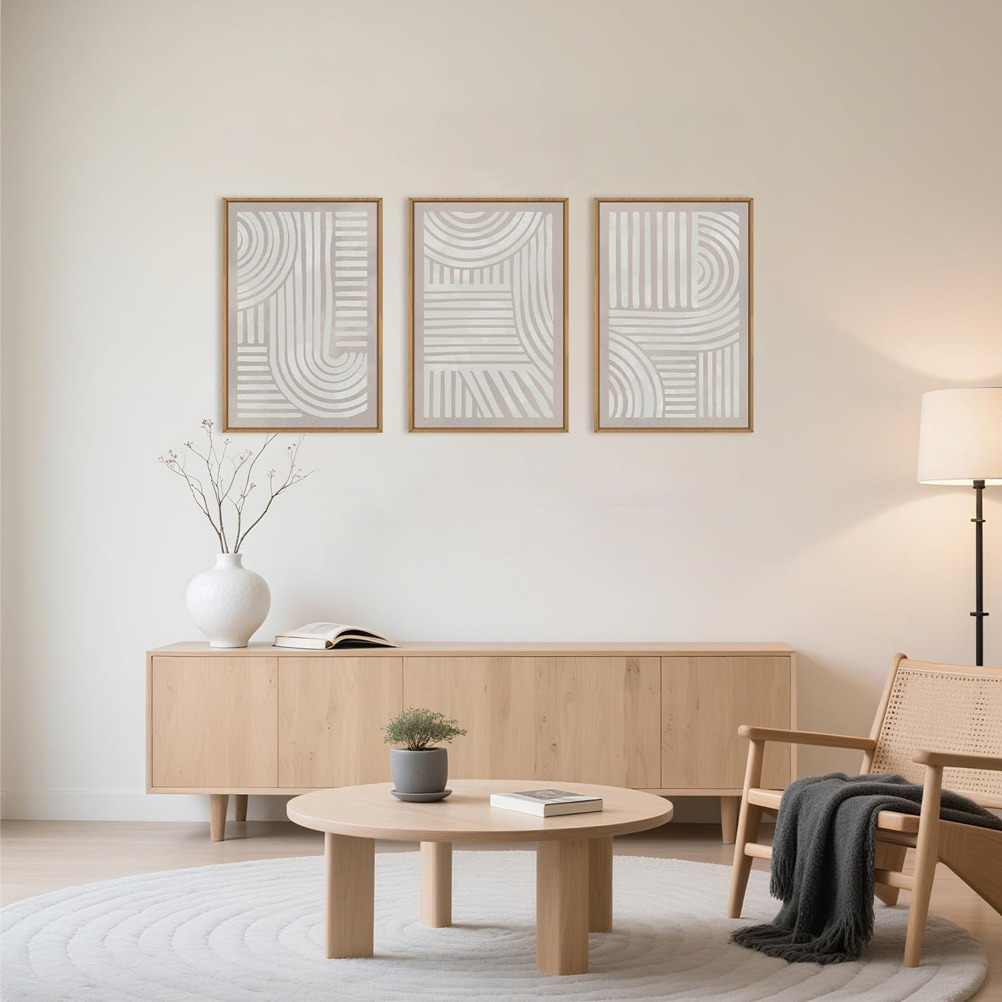 Aryroi Large Abstract Neutral Geometric Framed Canvas Wall Art,Boho Minimalist Shapes Wall Decor,Modern Lines Artwork,Mid Century Arch Art Print for Living Room,Bedroom,Office- 16"x24""x3"