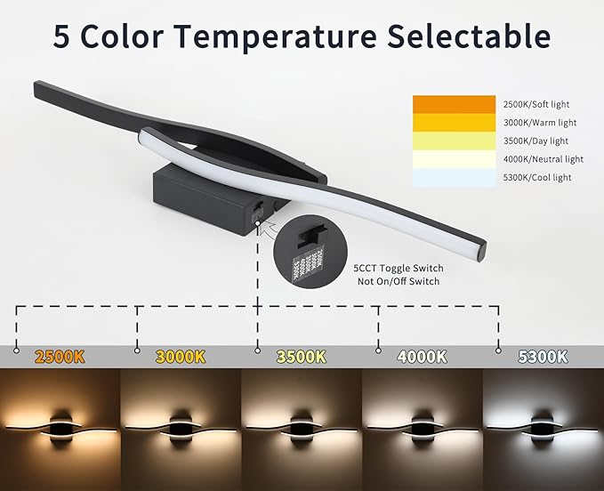 Joossnwell Vanity Light for Bathroom Lighting Fixtures Over Mirror Black Dimmable 5CCT Vanity Lighting Fixture Modern Bath Vanity Lights Bar 23 Inch Led Bathroom Sconces