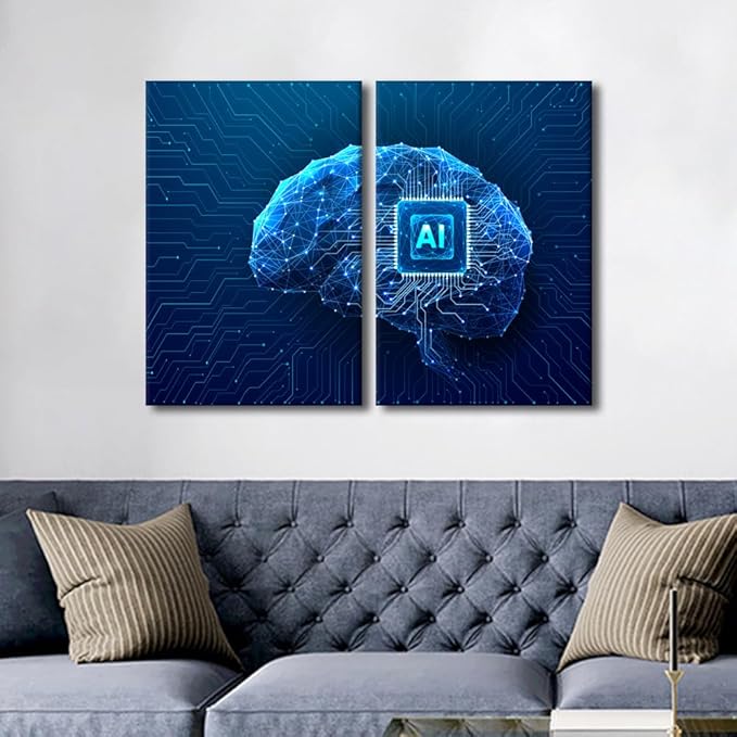 3 Pieces Framed Chip Integral Canvas Prints Wall Art for Home Decor Technology Brain Pictures Print On Canvas for Office Posters Living Room Decoration Ready to Hang,24" Wx16 H