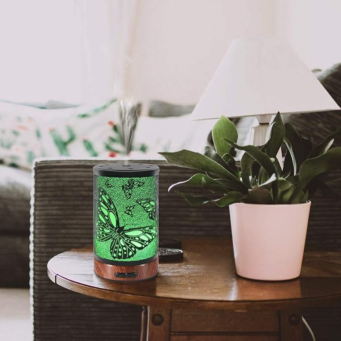 EQUSUPRO Essential Oil Diffuser 150ml Black Metal Aromatherapy Oil Diffuser Ultrasonic Cool Mist Diffuser with Auto Shut-Off Protection,7 Colors Changed LED for Home Office SPA Yoga (Butterfly)