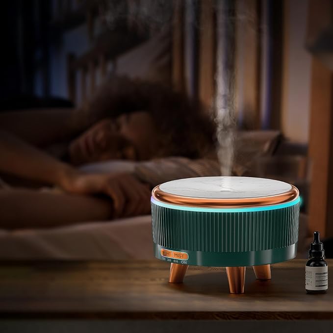 500ml Essential Oil Diffuser for Home, Quiet Diffusers for Essential Oils Large Room, Ultrasonic Aromatherapy Diffuser Scent Diffuser Fragrant Oil Humidifier Vaporizer for Bedroom, 7 LED Color, Green
