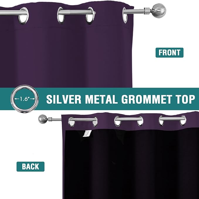 ChrisDowa 100% Blackout Curtains 108 inch Long for Bedroom with Black Liner, 2 Thick Layers Total Blackout Thermal Insulated Grommet Window Curtains 2 Panels Set (Royal Purple, 52 x 108 Inch)