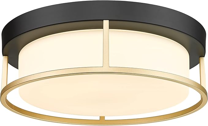 CALDION LED Modern Ceiling Light Fixture, 12 Inch 24W 1100Lumens Flush Mount Ceiling Lamp, Dimmable 3000K Matte Black Finish Gold Metal Frame with Frosted Glass Cover Close to Ceiling Light