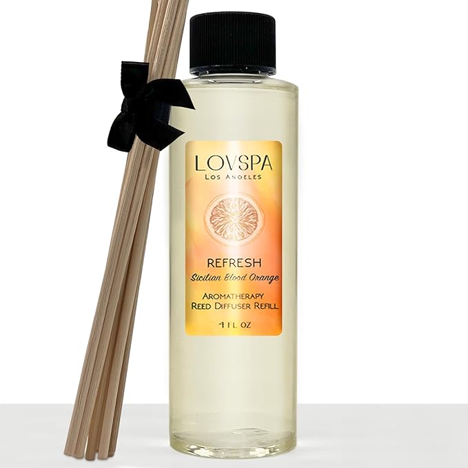 LOVSPA Refresh Sicilian Blood Orange Diffuser Oil - Luxury Essential Oils for Diffuser Refill & Air Freshener Room Spray - Natural Home Fragrance, Scented Oil for Diffusers, USA Made, 4oz
