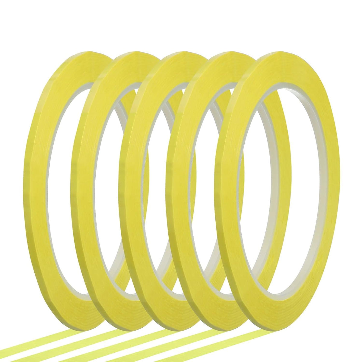 MECCANIXITY Whiteboard Tape 1/8" x 72 Yard Pinstripe Graphic Chart Line Grid Marking Tapes for Classroom Office Dry Erase Board Art, Light Yellow, Pack of 5