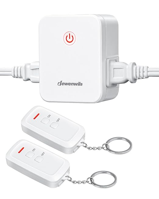 DEWENWILS 2 Side Outlets Remote Control Outlet with 2 Remotes, No Interference Wireless Remote Outlet Light Switch with 2 Outlets, 15A/1875W, 100ft RF Range, Programmable