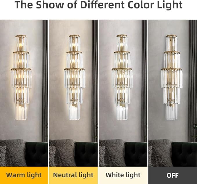 29.5 inch Modern Wall Sconce Contemporary Crystal Wall Sconce 5-Light Gold Bathroom Light Fixtures for Bedroom Hallway Living Room