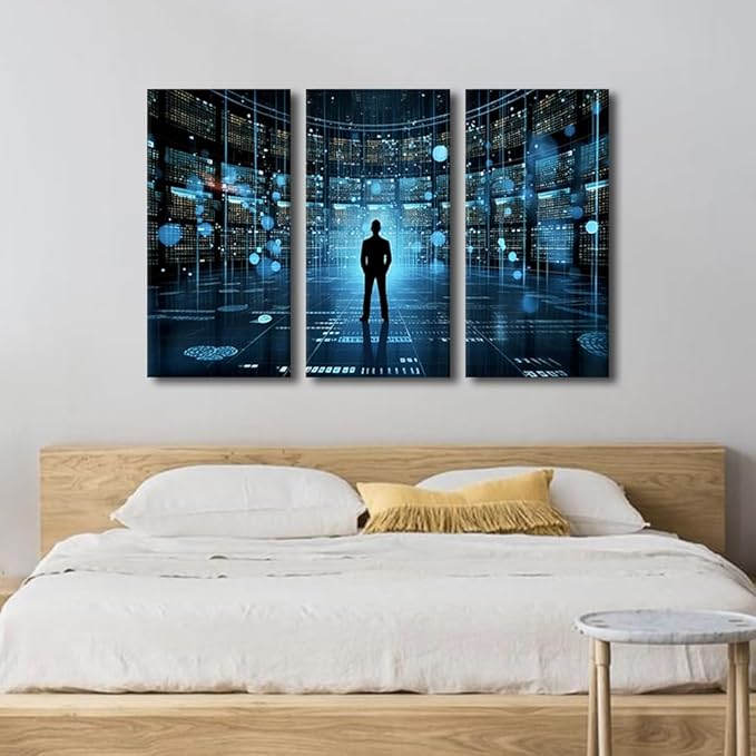 TUMOVO Modern Wall Art Multi Panel Data Driven Decision Making Big Data Internet of Things Analytics Data Management Picture Prints on Canvas for Living Room Decoration, Ready to Hang, 36" Wx24 H