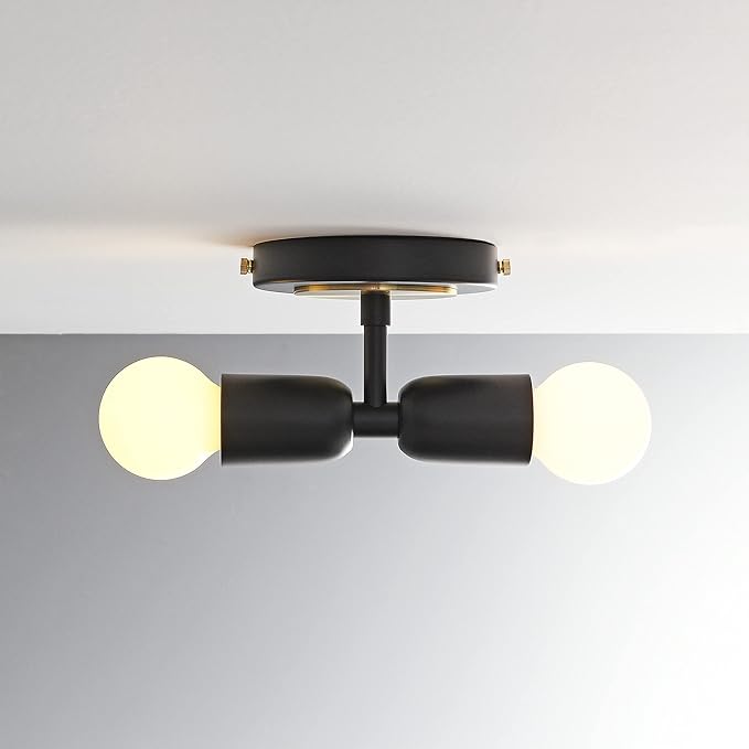 BRIGHTTIA Luna Duo 2 Light Wall Sconce - Mid Century Modern Fixture for Wall & Ceiling - Minimalist Edison Lamp for Hallway and Bathroom Vanity - Black & Gold (BW0026-2BG)