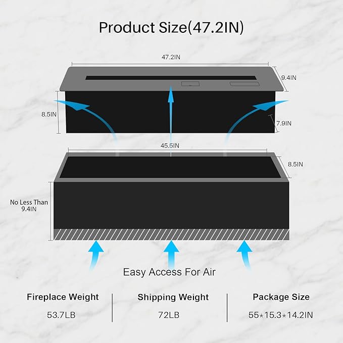 3D Water Vapor Fireplace Smart APP Electric Flame Decoration Steam Fireplace Humidifier W/Tap Water for Office, Home, Hotel,Restaurant(Color,47.2")