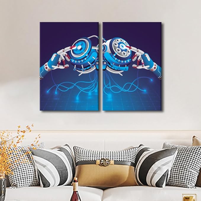 3 Pieces AI Intelligence Wall Art Paintings Home Decor Prints on Canvas Modern Artwork Big Data Large Picture for Living Room Giclee Framed Stretched Ready to Hang, 24" Wx16 H