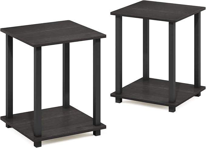 Furinno SIMPLISTIC Side Table Set of 2, 2-Tier End Table, Nightstand, Night Stand, Bedside Table, Easy Assembly, for Living Room, Bedroom, Espresso