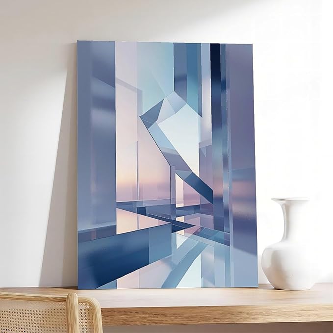 Futuristic Minimalist Wall Art – Abstract Digital Geometry Print – Modern Tech-Inspired Home Decor for Office & Living Room Canvas Poster Wall Art Decor Print Picture Paintings for Living Room Bedroom