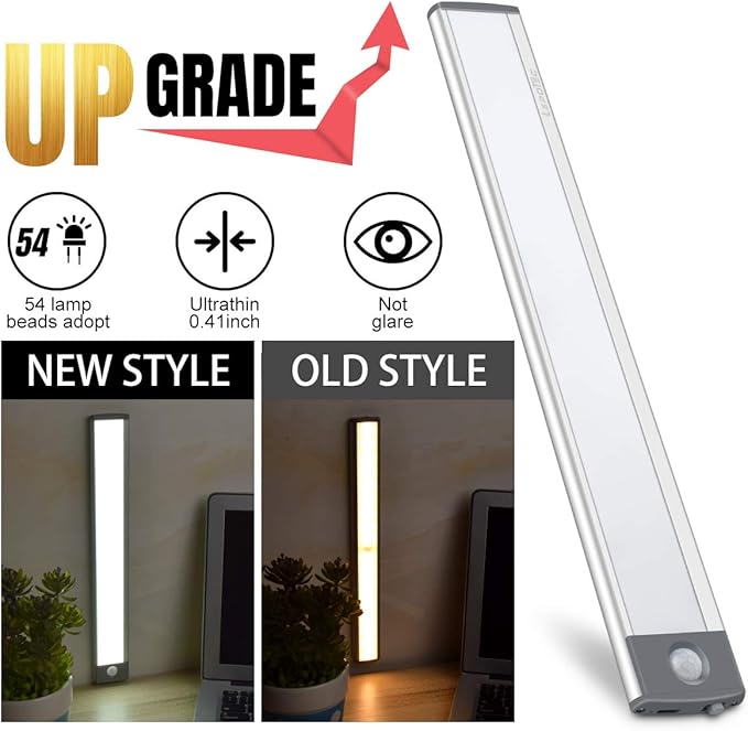 30-LED Motion Sensor Cabinet Light,Under Counter Closet, Wireless USB Rechargeable Kitchen,54-LED Battery Powered Operated Light, for Wardrobe,Closets,Cabinet,Cupboard（Warm Light）