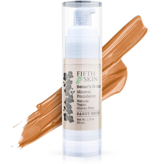 Fifth & Skin: Betterân Ur Skin Liquid Foundation (SANDY BEIGE) - Natural, Organic, Vegan, Cruelty-Free - Gluten-Free Beauty with Buildable Coverage and Palm-Free Luxury - 1 oz