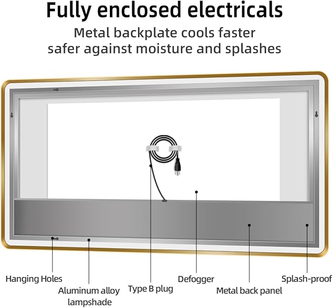 32" x 40" Gold LED Bathroom Mirror, Smart Touch Switch, Anti-Fog Mirror, 3-Color Dimmable, CRI≥93, Wall-Mounted Backlit Mirror with Lights for Modern Bathroom (Horizontal/Vertical)