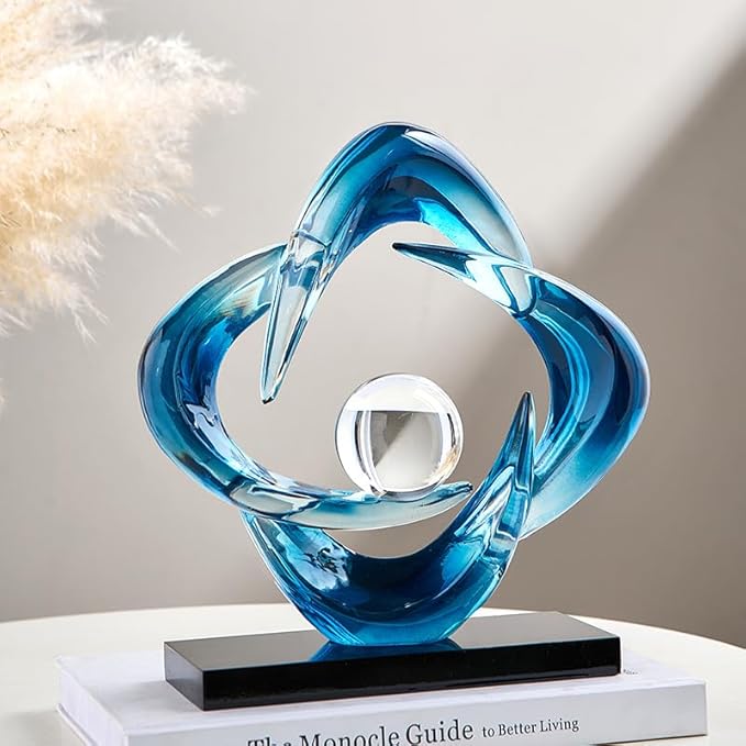Abstract Art Sculpture, Resin Gold Decorative Statue, Modern White Ornaments for Living Room, Decorativas Modernas for Coffee Table/Entryway/Office Collectibles (Blue)