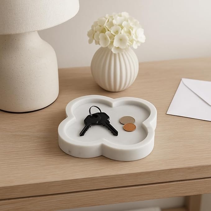Decorative Marble Trinket Tray Dish for House Decor - Modern Home Decor Accents for Bedroom Dresser, Jewelry Holder, or Bathroom Vanity - Elegant Coffee Table Decor or Table Decoration - 1", White