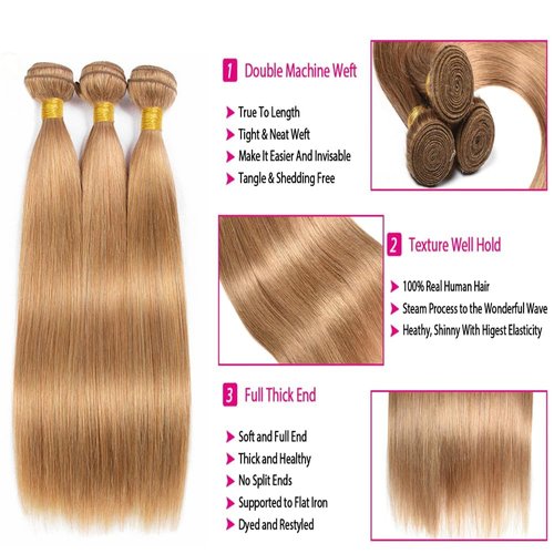Giginger Brazilian Human Hair Bundles 20 22 24 Inch Honey Brown 27 Color Straight Bundles Human Hair Straight Unprocessed Virgin Quick Weave Hair for Black Women