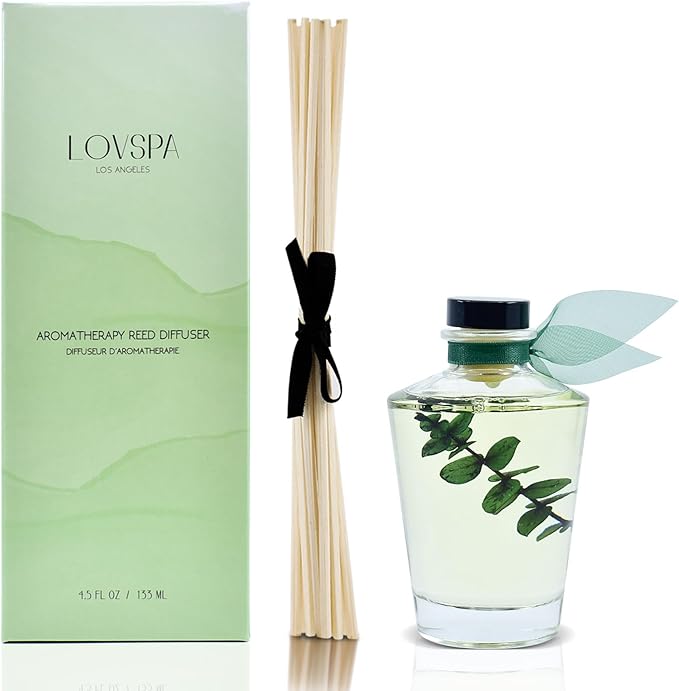 LOVSPA Reed Diffuser Set, Cleanse Eucalytpus Sage Scented Oil Diffuser with Sticks, Home Fragrance Accessories for Bathroom Shelf Decor, Aroma Diffusers for Home or Office Desk, USA Made