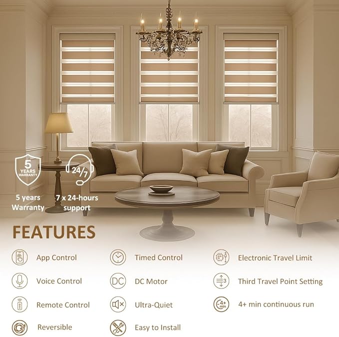 Matter Over WiFi Smart Roller Shade Motor, Retrofit Electric Blind Motor, 110V Wired Tubular Motor, Compatible with Alexa/HomeKit/Google/SmartThings, High Torque (10 N.m for Φ40mm (1.57") Round Tube)