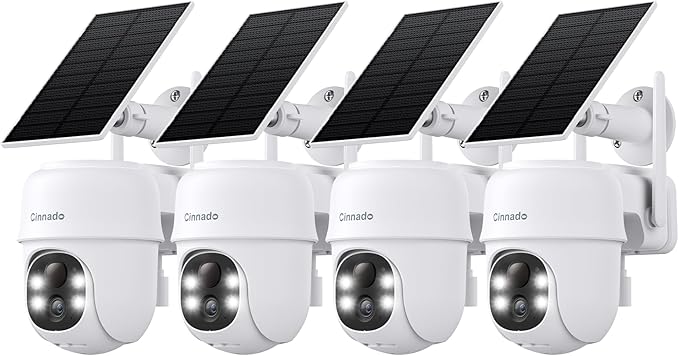 Cinnado 2K Cameras for Home Security-2.4G WiFi Outdoor Camera Wireless Solar/Battery Powered, 360° Viewing, Human Detection, Color Night Vision, Cloud/SD Storage B6 (B6-White-4pack-2.4G)