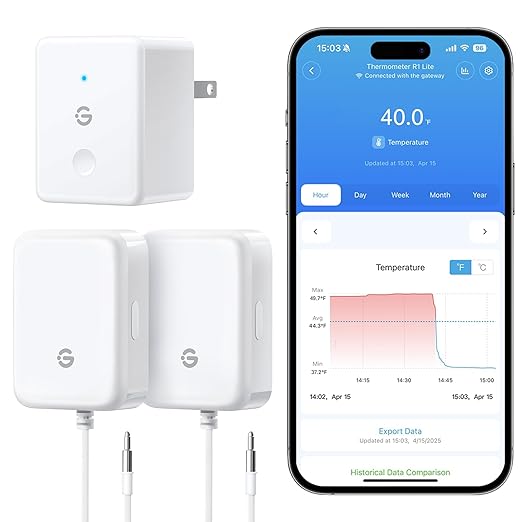 GoveeLife WiFi Refrigerator Thermometer with Alarm, Wireless Digital Freezer Temperature Gauge with App, 2 Years Free Data Export, for Home Kitchen Fridge Hot Tub 2 Pack（Only Support 2.4G Wi-Fi）