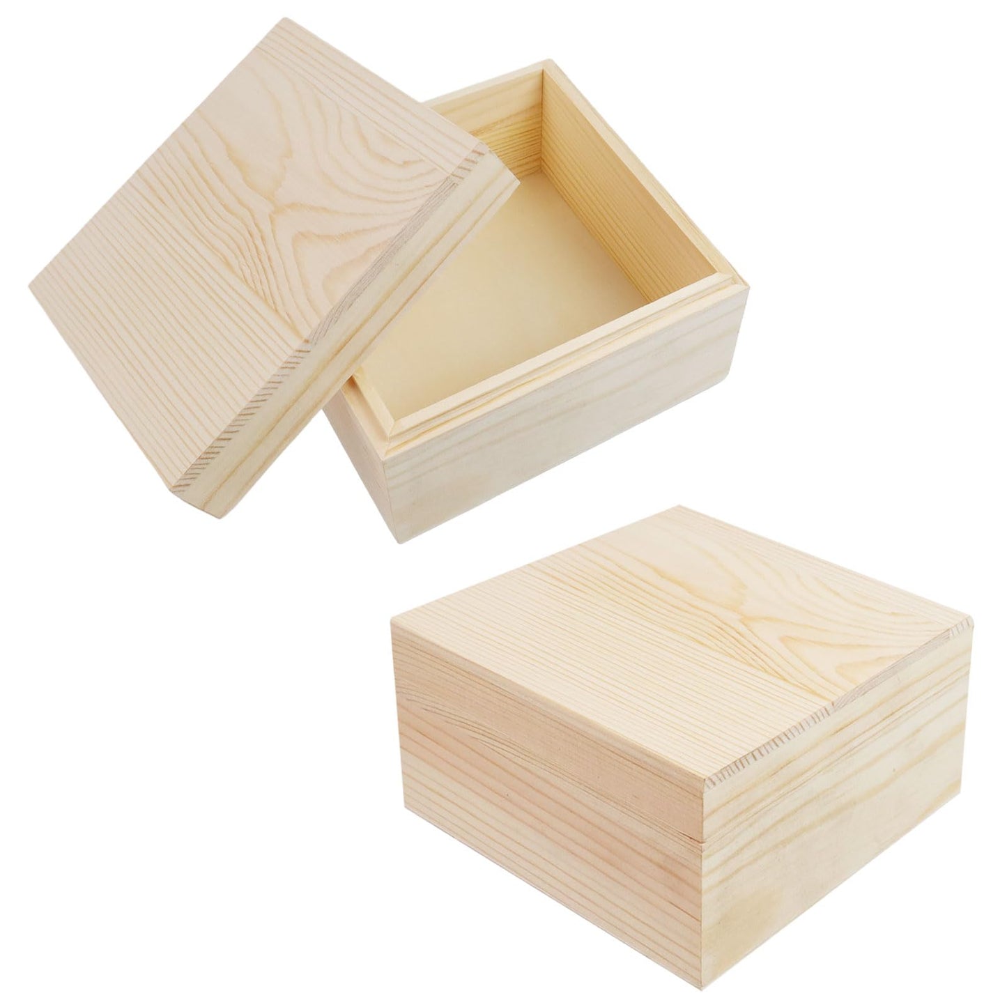 MY MIRONEY 2Pcs Wooden Unfinished Storage Box with Top Lid 4.72" x 4.72"" Square Wooden Pine Box DIY Craft Stash Boxes Gift Box for Arts Hobbies and Home Storage"